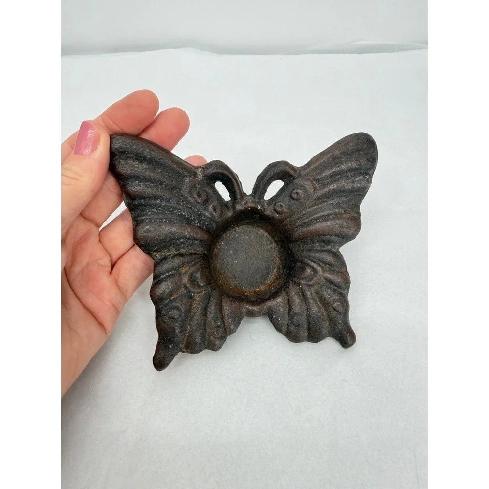 Cast Iron Butterfly Shaped Votive Candle Holder Rustic Primitive Nature Decor